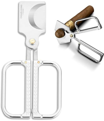 CIGARLOONG Cigar Scissors Cutter, Stainless Steel Double Edged Cigar Cutter with Leather Case and Gift Box, Suitable for Men's Gifts(67.5 Ring Diameter) (Silver)