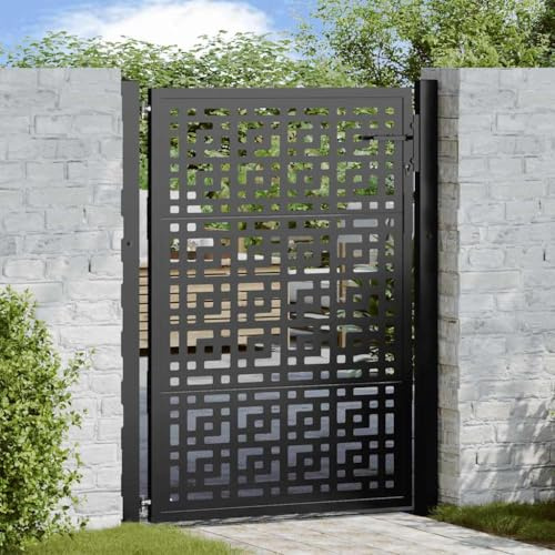 Portail d'entrée à double battant - Noir - 105 x 130 cm - En acier - Design en croix - Pour terrasse et jardin