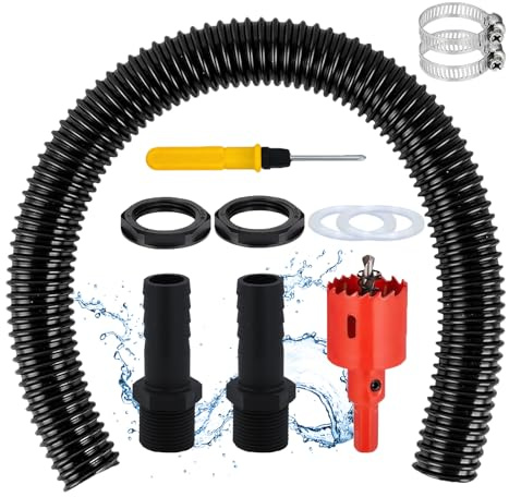 Juego de conexión para barriles de lluvia, juego de conexión de 1 pulgada para barril de lluvia, juego de conexión con 100 cm, conector de barril de lluvia, juego de conexión para toneladas de agua de