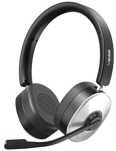 Wantek Auriculares Bluetooth con Micrófono,Auriculares Inalámbricos con Dongle USB, Micrófono con Cancelación de Ruido,Botón Silencio para PC Portátil Oficina Teletrabajo Call Center Teams Zoom