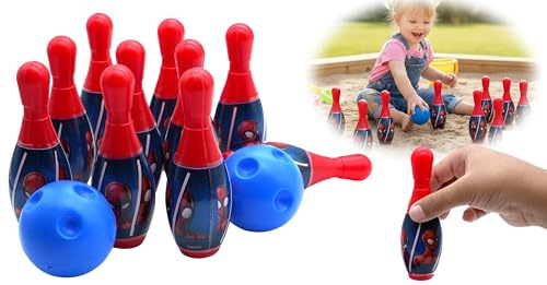 Spiderman Kids Bowling Toy Set – 10 Pins and 2 Balls – Marvel Bowling Game Indoor Outdoor Play – Birthday Gift for Boys 3+Years - Size: 11cm