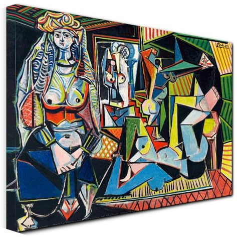 Quadro stampa su tela - Riproduzione Le Donne Di Algeri di Pablo Picasso - Quadro in tela opere d'arte pittori famosi per Soggiorno, salotto e Camera da Letto - Telaio in legno 3 CM - 80X60 CM