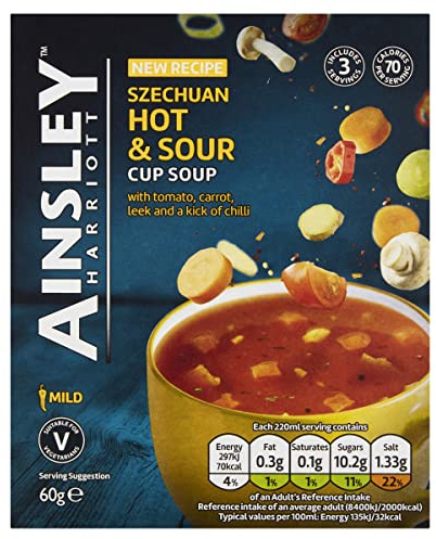 Ainsley Harriott Szechuan Hot and Sour Cup Soup, 60 g Pack of 8 x 3 Servings