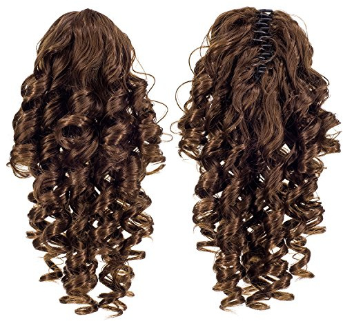 SWACC 12-Inch Short Screw Curls Claw Clip Ponytail Extensions Synthetic Clip in Drawstring Curly Ponytail Hairpiece Jaw Clip Hair Extension (Light Brown-12#)