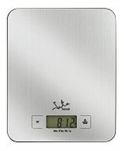 Jata 719 - Báscula de Cocina Digital, Acero Inoxidable, Alta precisión, Hasta 15 kg, Pantalla LCD, Función tara, Con temporizador y reloj, Medidas: 18,3 x 22,5 x 1,7 cm