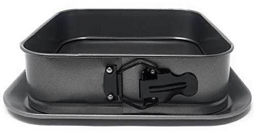 Space Home - Moule à Manqué Démontable avec Charnière - Moule à Gâteaux Carré avec Plateau - Fond Amovible - Revêtement Antiadhésif - Acier au Carbone - 24 x 24 cm