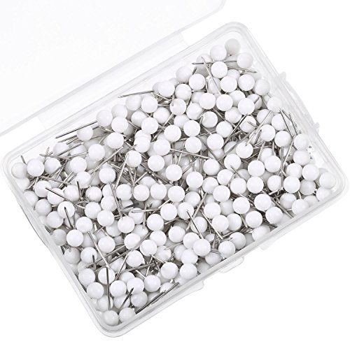 WILLBOND 500 Pack Map Push Pins Map Tacks Small Round Head Push Pins Thumb Tacks for Travel Picture Photo Bulletin Board Wall DIY Craft School Office Home(White,1/8 Inch)