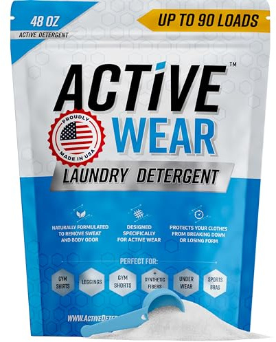 Active Wear Laundry Detergent & Soak - Formulated for Sweat and Workout Clothes - Natural Performance Concentrate Enzyme Booster Deodorizer - Powder Wash for Activewear Gym Apparel (90 Loads)