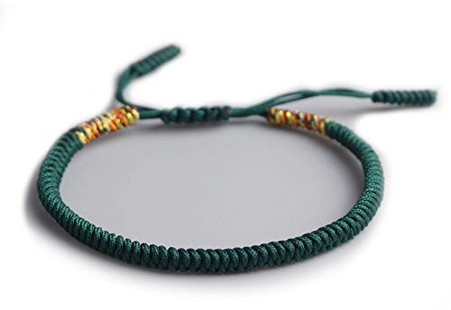 EXINOX Pulsera Tibetana de Nudos | Hombre Mujer | Pulsera Tradicional Budista (Verde Oscuro)