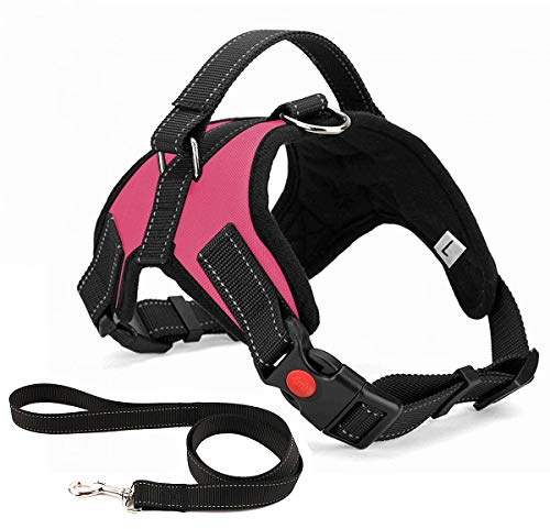 Musonic No Pull Dog Harness Breathable Adjustable Comfort Free Lead Included for Small Medium Large Dog Best for Training Walking S Pink