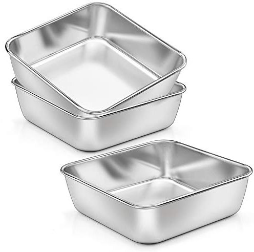 P&P CHEF Square 6x6 Baking Cake Pan, 3 Pcs Stainless Steel Brownie Pan