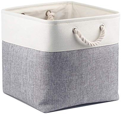 Mangata 28x28x28cm Cube Storage Boxes 1Pc Gray White Organiser Baskets | Reinforced Metal Rim, Washable Lightweight Fabric Organisers Fits Standard Cube Shelving, Wardrobe & Cupboard Storage