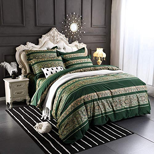 Lanqinglv Bettwäsche 135x200 cm 4Teilig Bohemian Boho Indischen Böhmisch Wendebettwäsche Set Vintage Blumen Bettbezug mit Reißverschluss und 2 Kissenbezug 80x80cm