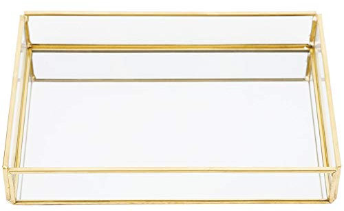 Smycken Förvaringsbox, Vintage Metall Glas Förvaringsbox Guld Bricka Smycken Kosmetika Display Hållare örhänge Halsband Armband Organisatör(Rectangular trumpet)