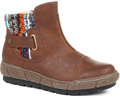 Pavers Knitted Cuff Ankle Boots - Tan Size 5