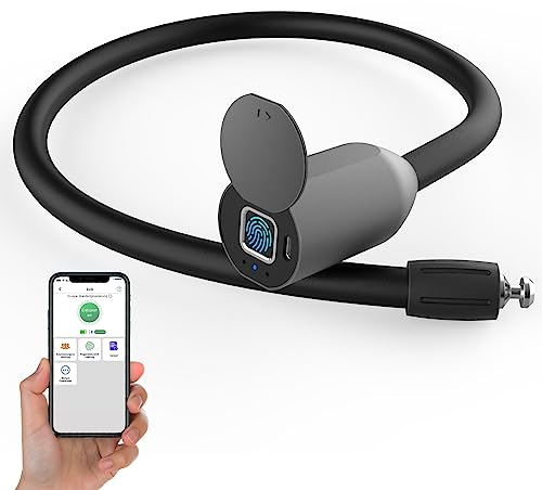 Schloss Fingerabdruck, Eseesmart Fahrradschloss mit Fingerabdruck APP, Wasserdicht Fahrradschloss Hohe Sicherheit, 12mm Kabel 420mm Länge für Fahrrad, Roller,Tür, Babywagen