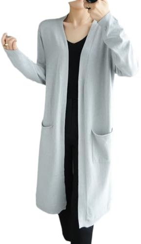 Dam kashmir cardigan ledig lång stickad cardigan damtröja jacka v-ringad cardigan, Grå 9, XL