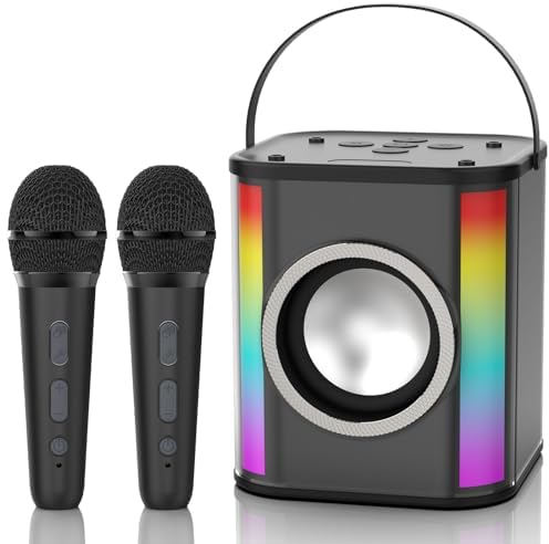 Karaoke Mikrofon Kinder, Karaoke mit 2 mikrofonen, Karaoke Maschine Kinder mit LED-Leuchten, Kompatibel mit TF-Karte/USB