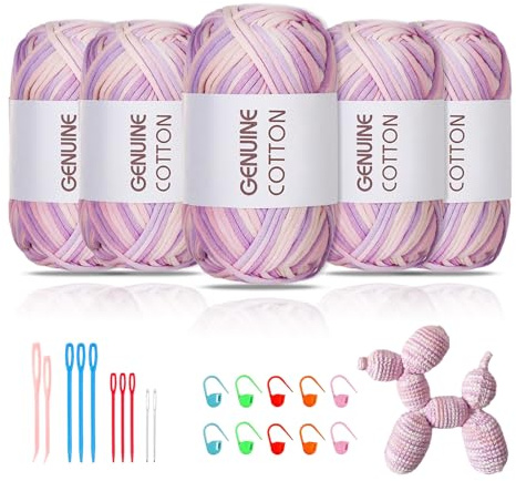 Maxee 5 x 50 g tjockt garn bomull för virkning, chunky virkgarn för nybörjare, ingen delad virkning amigurumi ull, fint bomullsgarn, enkelt stickgarn för virkning stickning