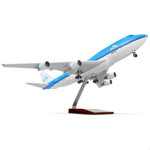 QIYUMOKE 1/160 stor skala flygplan modell 747 NL-KLM 18 tum L harts flygplan modell för vuxen – modell plan 747 med stativ för flygentusiaster, gåvor eller visningsdekorationer