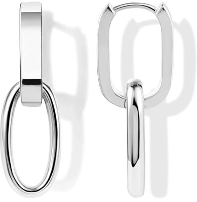 ALEXCRAFT Silber 925 Ohrringe Hängend Doppel Creolen - Eckige Quadrat Rechteckige Oval Mit Anhänger - Kleine Creolen Silber Lange Ohrhänger Tropfenohrringe Boho für Damen Frauen