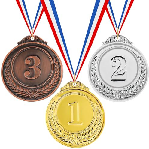 Ymapinc Metall Kinder Medaille,3 Stück Medaillen Kindergeburtstag Goldmedaillen Silbermedaille Bronzemedaille Medaille Siegermedaillen Mit Band für Mitgebsel Fußballspiele Preis
