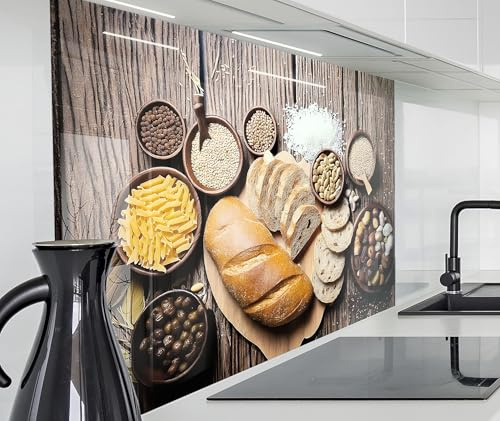 timalo Herd Spritzschutz Wand Spüle, Küche Küchenrückwand Glasoptik | Acryl Glas 2mm | Glasrückwand Acrylglas Küchenpaneele Rückwandschutz Platte | 60x52cm Nudeln Brot Salz