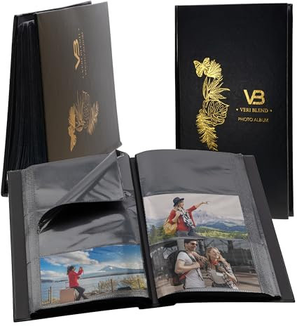 VERI BLEND - Album Fotografico Elegante in Eco-Pelle Nero e Oro - Misure Foto: 10x15, Design Lussuoso e Raffinato, Perfetto per Conservare Ricordi Preziosi - 33,5x30 cm