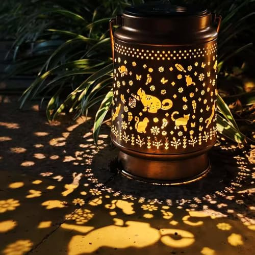 Solar Lanterns Outdoor Waterproof, Garden Decor Metal High Brightness LED Light, Solar Hanging Lantern for Garden,Yard,Patio,Lawn (Cat)