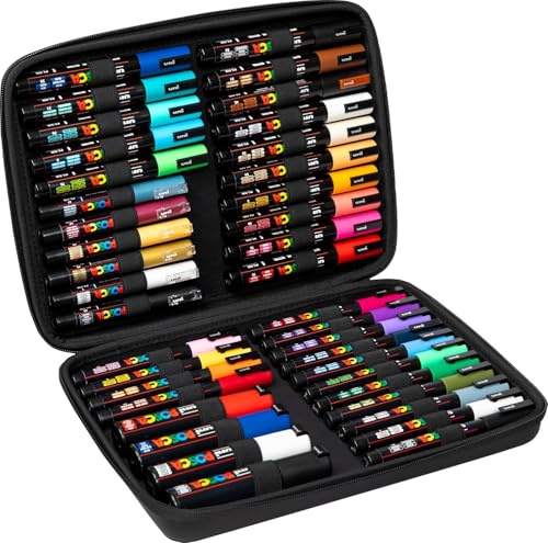 POSCA - Mitsubishi Pencil - Mallette 40 Marqueurs Pointes Extra-Fines PC1MC / Fines PC3M / Moyennes PC5M / Biseautées PC8K - Marqueurs Peinture à Base d'Eau - Tout Support