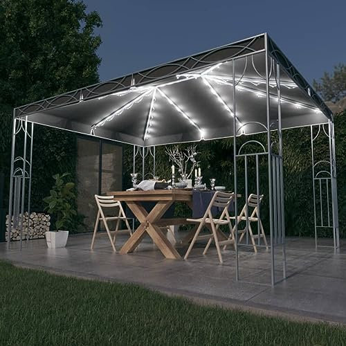 Gecheer Tonnelle avec Guirlande Lumineuse à LED 400x300 cm Anthracite Tent de Réception, Gazebo Pavillon Extérieur Belvédère pour Jardin, Camping, Fête, Marriage, BBQ, Terrasse, Plage