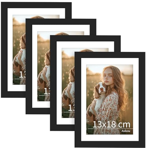 Anhow 4er Bilderrahmen 13x18 cm, PVC Fotorahmen Collage Set mit Passepartout für 10x15 cm Fotos Horizontal oder Vertikal für Wandbehänge/Tischdekoration - Schwarz