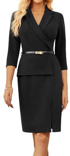 GRACE KARIN Women's Elegant Office Dress 3/4 Sleeve V-Neck Bodycon Business Dress Cocktail Dress Black XXL