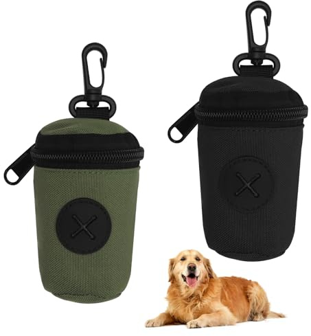 Kotbeutelspender Hund Outdoor 2 Stück Kompakter Hundekotbeutelhalter aus 900D Polyester Seitliche Öffnung Reißverschluss & Karabiner Ideal für Spaziergänge Reisen Camping mit Haustieren