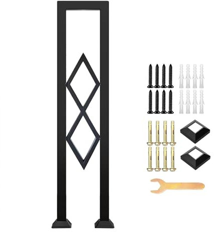 Rampe d'escalier Moderne pour Intérieur, Main Courante en Fer Forgé en forme de U à Motif Losanges, Garde-corps Antidérapant pour Jardin, Véranda, Grenier et Marches Extérieures(Size:75cm,Color:noir)