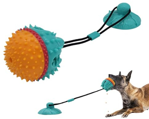 Genérico Juguetes para Perros Masticadores Agresivos, para Masticadores Agresivos con Ventosa, Pelota Interactiva para Animales Aburridos Y Compañero De Tira Y Afloja para Razas Pequeñas Y Medianas