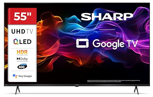 Sharp 55HP5365E - GOOGLE TV, 55 UHD, FRAMELESS, 60Hz, QLED, HDR10, Dolby Vision HDR, Google Assistant con microfono, Chromecast, Bluetooth, DOLBY Atmos 2x12W, HDMI 2.1 x4, USBx2, Colore nero