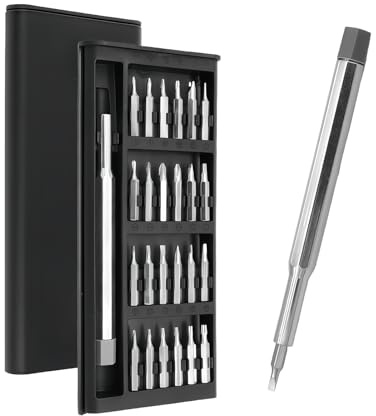 25 in 1 Cacciaviti Precisione Set,Mini Set Portatile Magnetico Con Punte a Stella, Cruciformi, Piatte,Triangolari, Cacciavite per Occhiali,Orologi, Console, Computer, Giocattoli,Riparazioni Domestiche