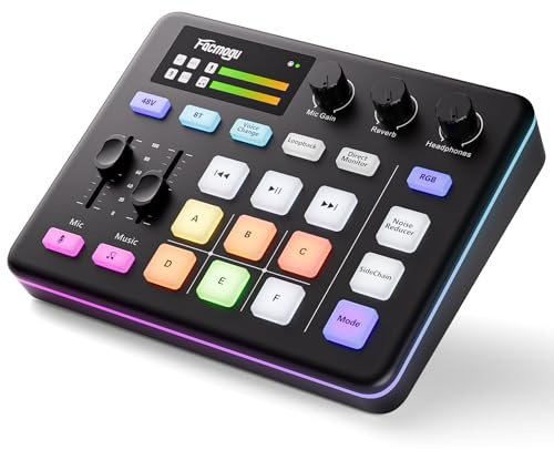 Facmogu G9 Gaming Audio Mixer, Audio Interface w/3.5mm/XLR Mic In, RGB, Bluetooth, 48V Phantom Power, Voice Changer, Live Sound Card Sound Board for Live Streaming, Podcast, Gaming - Not for USB Mic