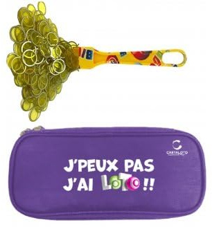 cavernedesjouets Kit Loto Complet 3 en 1 : 100 pions magnétiques + Baton ramasse jetons Jaune + Trousse Rangement Violet - Set Accessoires Jeu Bingo et 1 Carte