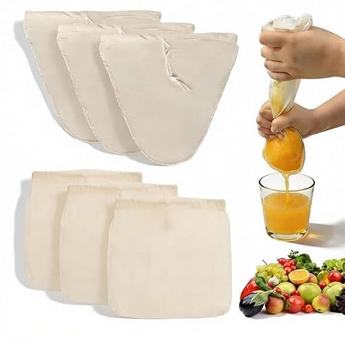 6 Piezas Bolsas Filtrantes Líquidas, Algodón Colador Tela con Diseño de Cordón, Tela Filtrante de Filtro Fino, Colador de Tela para Filtrar Frutos Secos, Yogur y DIY en Cocina Hogareña（30x31.5cm）