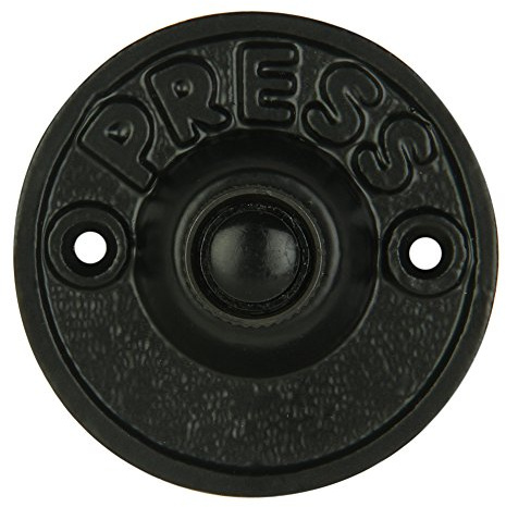 A29 Round Doorbell Push Button, Cast Iron, Black Powder Coat Finish