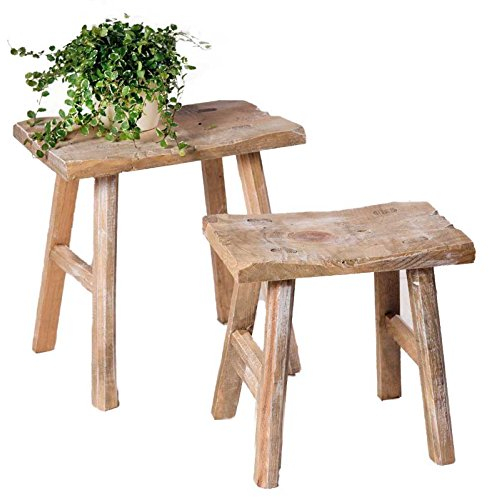 SIDCO Hocker Rustikal 2 x Sitzhocker Beistelltisch Blumenbank Holz Schemel Vintage