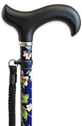 KMINA PRO - Gehstock Damen Blumen, Spazierstock Elegant, Aluminium Höhenverstellbar, Herren Verstellbar, Blau