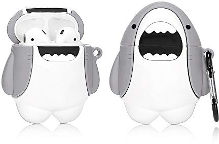 LEWOTE en Silicone Airpods Couverture Mignonne Drôle Compatible pour Apple Airpods 1 et 2 [Série Animale] (Grand Requin Blanc)