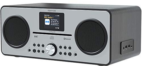 AZATOM Trinity DAB/DAB+ CD player - FM Radio - Bluetooth - Stereo Speaker System - Clock - USB charger - USB player - Premium Sound (Black) (Renewed)