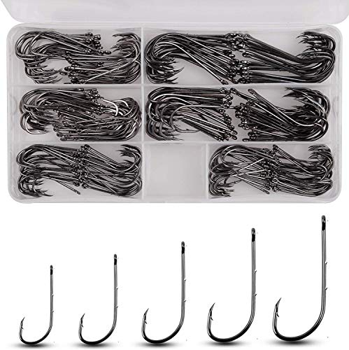 150stk Baitholder Angelhaken Set Langschaft Köderhaken mit 2 Köderhalter Hartstahl Widerhaken Köderhalter Jig Fischhaken Salzwasser Angelzubehör