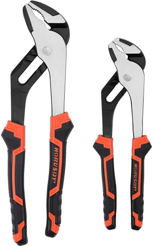 HORUSDY 2-Piece Groove Joint Plier Set, 8 & 10 Adjustable Water Pump Pliers, Straight Jaw Tongue and Groove Pliers for Plumbing, Pipe Fittings, Nuts, Bolts, and Home Repair