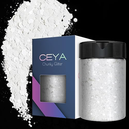 Ceya Glitter grosso, 140 g, bianco perlato, glitter in polvere di Natale, fiocchi fini, iridescenti, paillettes iridescenti, per nail art, capelli, resina epossidica, bicchieri, slime, pittura,