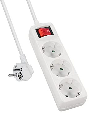 10m Steckdosenleiste 3-Fach (mit Schalter zum Stromsparen, Steckplätze 45 Grad gedreht, Kabel 10m,) weiß für Home Office weiß